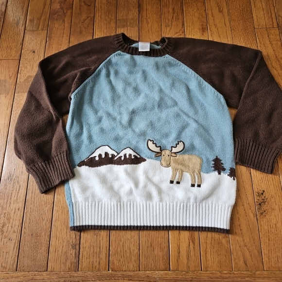 Gymboree Other - Gymboree Winter Moose Brown Blue Pullover Sweater Boys Sz 5t